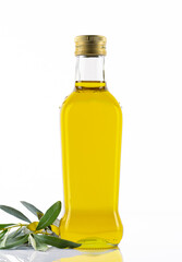Organic olive oil on white background