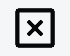 Obraz premium Square Cross Icon X Box Sign Stop Delete Cancel Close Symbol Circular Reject Wrong Cancellation Refuse Remove Halt Cannot Restrict Restriction Vector