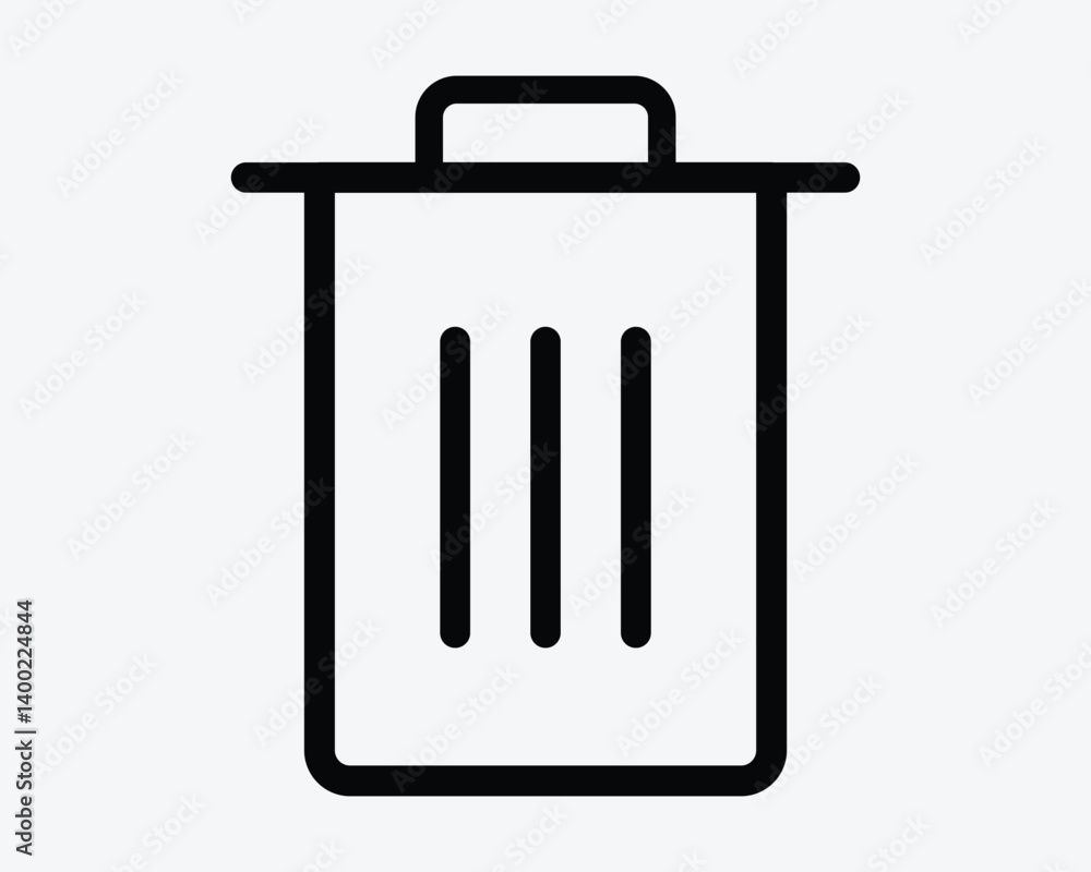 Poster dustbin outline icon trash can line shape trashcan delete symbol waste bin with lid cover refuse con