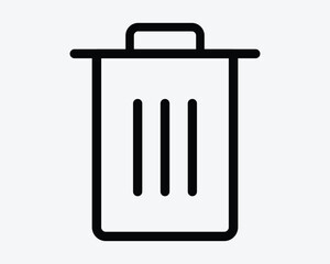 Dustbin Outline Icon Trash Can Line Shape Trashcan Delete Symbol Waste Bin with Lid Cover Refuse Container Junk Recycle Disposal Dispose Sign Vector
