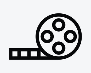 Film Strip Movie Roll Reel Black Outline Icon Sign Symbol Cinema Recording Video Camera Photo Tape Equipment Motion Graphics Recorder Vector Multimedia