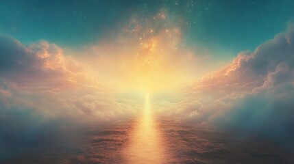 Fototapeta premium Heavenly path through clouds at sunrise