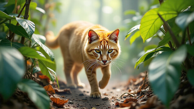 The Asian golden cat (Catopuma temminckii). A wild cat native to Southeast Asia and parts of China.
