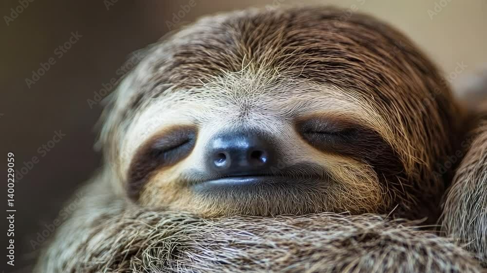 Poster calm and relaxed sloth resting peacefully on a tree branch in a tropical environment