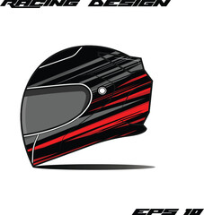 Racing helmet design featuring sleek black and red stripes, showcasing modern graphics and style