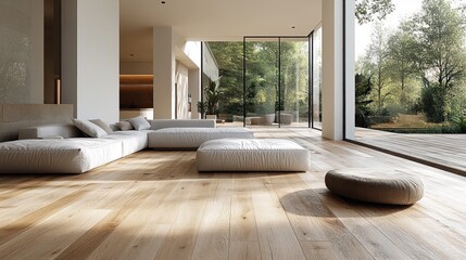 Modern Minimalist Living Room with Stunning Garden View