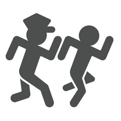 Policeman catching robber solid icon, law enforcement concept. Vector graphics. Man running to catch bandit, police sign on white background, glyph style icon for mobile or web design.