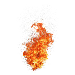 A vibrant, swirling flame in shades of orange and yellow, surrounded by droplets of water, creating a dynamic and energetic visual effect.