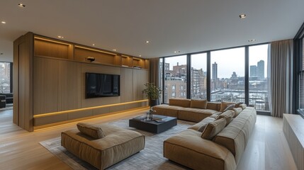 Fototapeta premium Luxury Apartment Living Room with City View