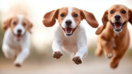Playful dogs in mid air leap
