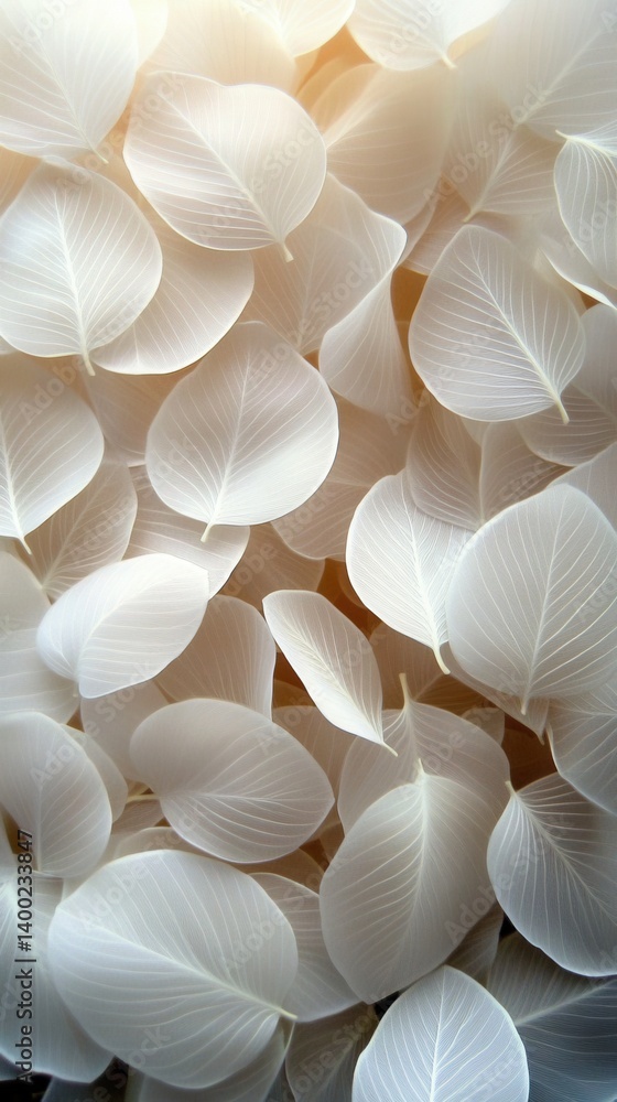 Poster ethereal cascade of translucent white leaves creating a serene and dreamy abstract background with s