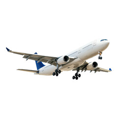 Obraz premium A sleek commercial airplane in flight, showcasing its aerodynamic design and detailed features.