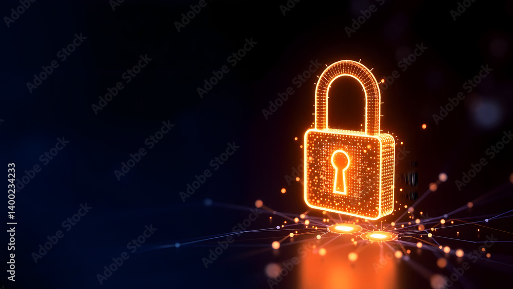 Poster digital security glowing padlock representing data protection and cyber security