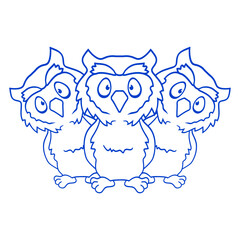 3 owls team friends party crew three brothers fun Isolated Vector Graphic Design Illustration
