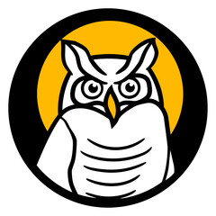 Owl bird sun moon night full moon round logo cute Isolated Vector Graphic Design Illustration
