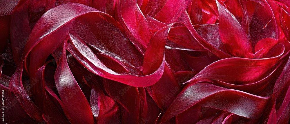 Aufkleber abstract crimson petals creating a vibrant texture with flowing forms and glossy surfaces in a macro