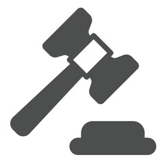 Wooden hammer and board solid icon, law and order concept. Vector graphics. Judge gavel, judgement sign on white background, glyph style icon for mobile or web design.