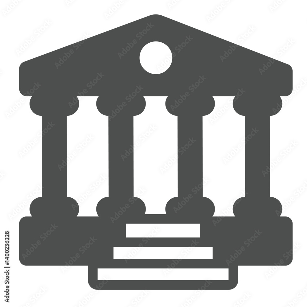 Poster courthouse solid icon, law and order concept. vector graphics. building with roman columns and stair