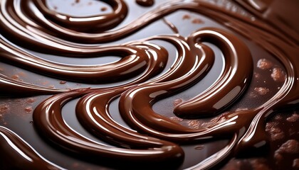 Swirls of Dark Decadence: Captivating close-up shot of luscious dark chocolate swirls, showcasing the rich texture and irresistible appeal of this culinary delight.