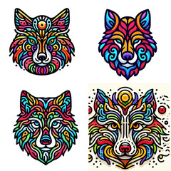Fototapeta premium Colorful Wolf Illustrations in Vibrant Styles. A psychedelic representation of a wolfs face 