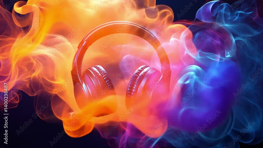 Poster glowing fractal swirls of blue and colorful smoke create an abstract energy pattern