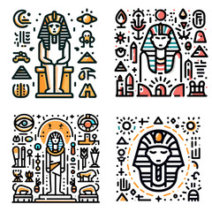 Egyptian-themed illustration with pyramids and hieroglyphs. Ancient Egyptian Symbols Pharaohs Reign Hieroglyph  