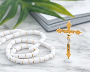 Prayer Cross & Beads on Marble