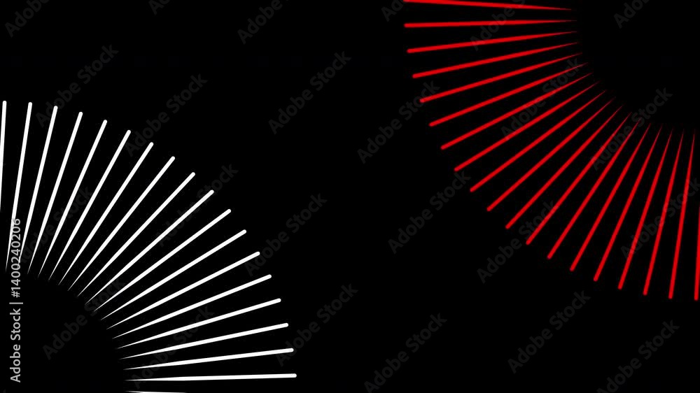 Poster rotating double diagonal red white line circle in black background