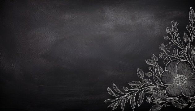 Chalkboard Floral Corner: A minimalist floral design drawn in white chalk against a dark grey chalkboard background, creating a simple yet elegant border for your message or project.