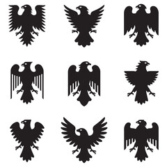 Fototapeta premium Heraldic eagles, falcons and hawks set Vector Black silhouettes. with white background