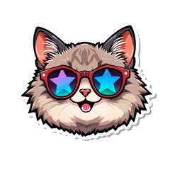 Children's sticker, gray cat face,on transparent background