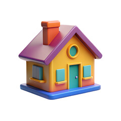Colorful house 3D model isolated on white  png background 