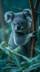 Koala Bear Sitting in Tree Surrounded by Green Foliage