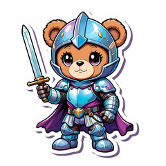 Obraz premium Children's sticker, bear warrior ,solid mint lime color background,transparent background