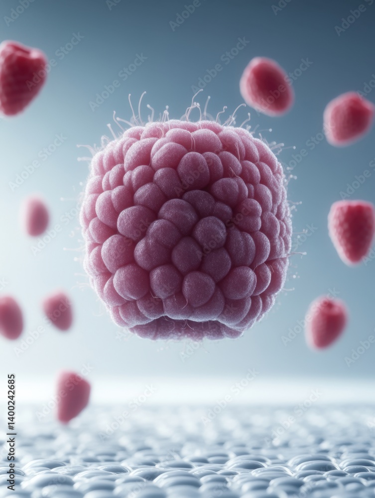 Poster captivating raspberry arrangement on textured surface against soft blue background in studio shot st