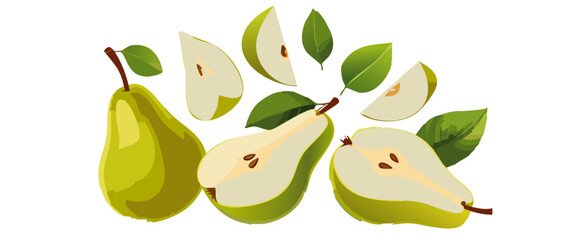falling pear with leaves vector icon design