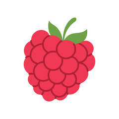 A red raspberry with a green leaf on top