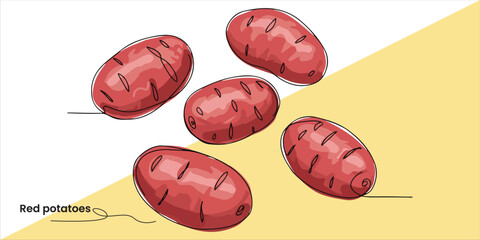 Red potatoes continuous single line art drawing sketch on white background