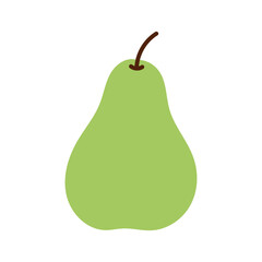 A green pear is shown on a white background. The pear is ripe and ready to eat. The image has a fresh and healthy vibe, and it's a great reminder to eat more fruits and vegetables