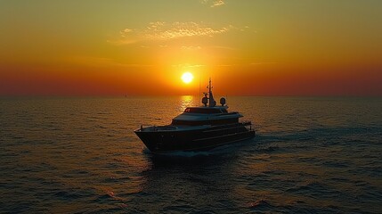 Obraz premium Luxury Yacht at Sunset: A Serene Ocean Voyage