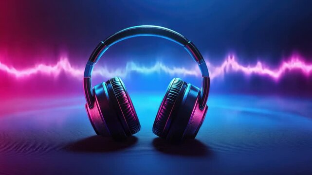 Isolated black headphones for stereo audio listening