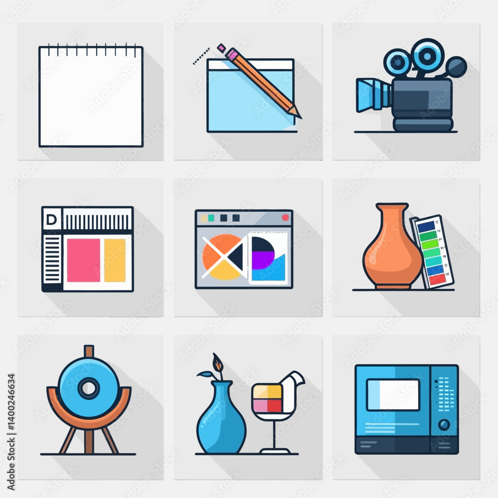 Poster assorted icons representing creative design and technology