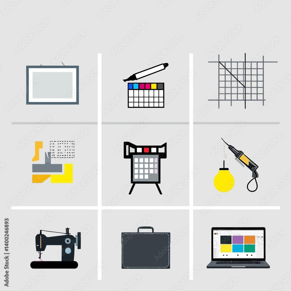 Poster creative tools and design elements in a grid layout