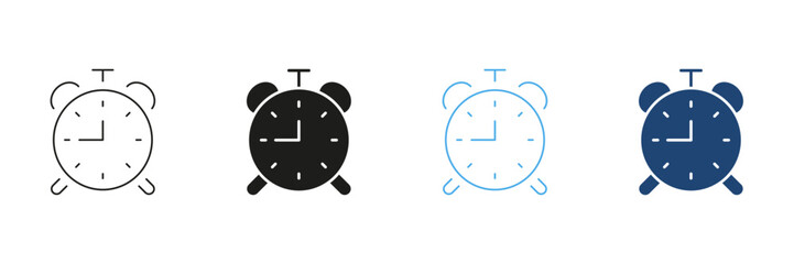 Alarm Clock Line and Silhouette Icon, Symbol of Time Management in Taking Medications, Eating Meals, Exercise Schedules. Health and Wellness Concept. Editable Stroke. Isolated Vector Illustration