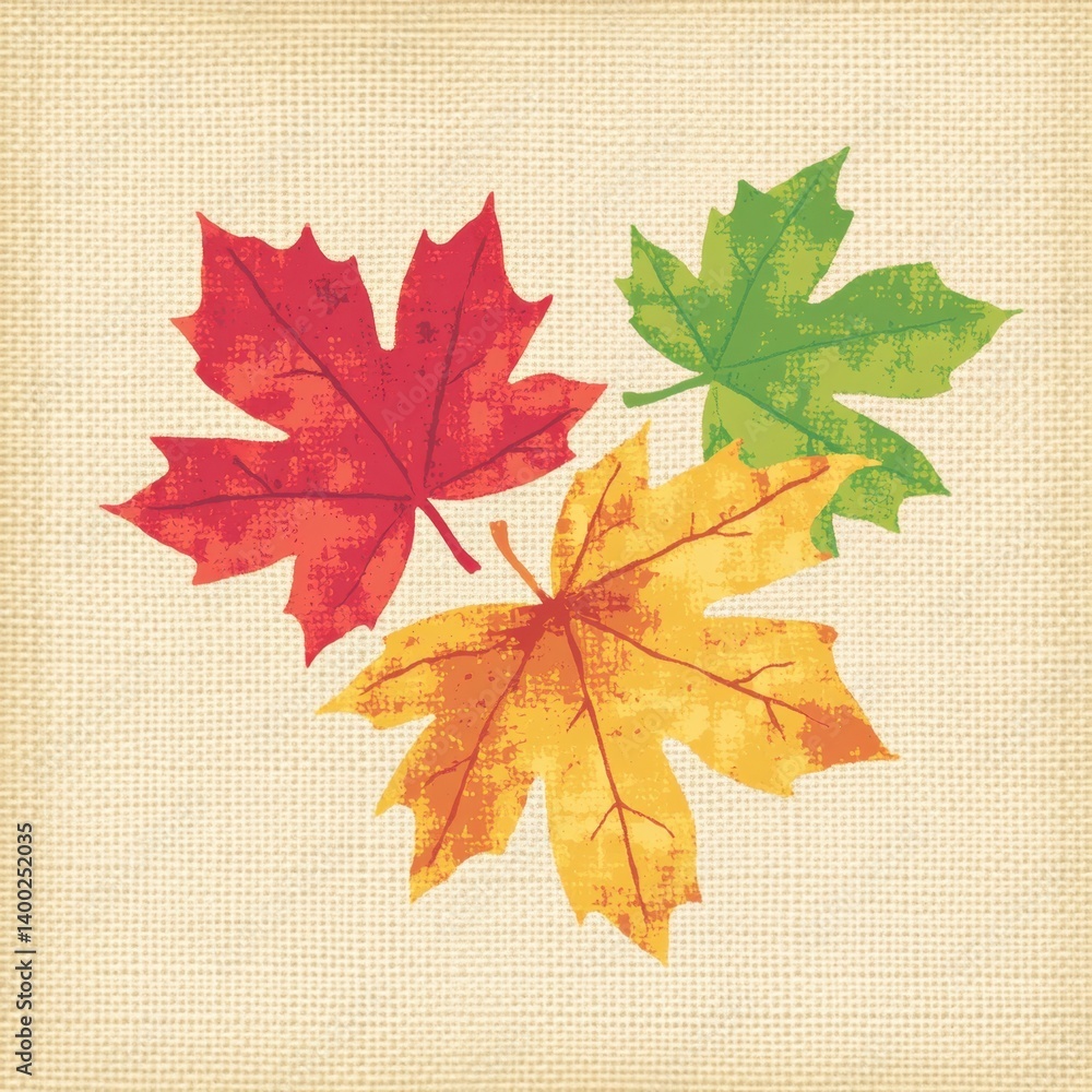 Aufkleber vibrant autumn maple leaves in red green and yellow hues on a textured canvas background creating a 