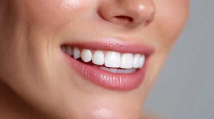 Naklejka premium Radiant Smile and White Teeth, Close-Up Photo Highlighting Female Dental Beauty, smiling woman, white teeth, dental health, close-up face, teeth whitening, oral hygiene, happy woman, beauty smile, con