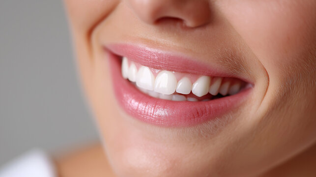 Close-Up Portrait of a Smiling Woman Showing White Teeth, Dental Health and Whitening Concept, smiling woman, white teeth, dental health, close-up face, teeth whitening, oral hygiene, happy woman, bea