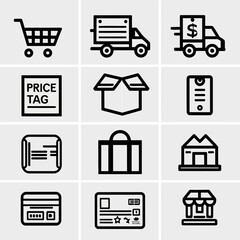 E-commerce Icons Illustrating Online Shopping and Delivery