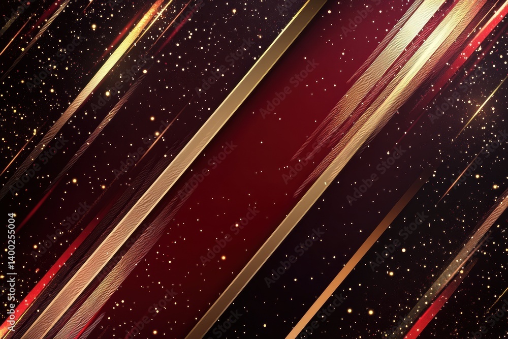 Poster elegant dark red abstract background with golden lines and sparkling stars for festive occasions
