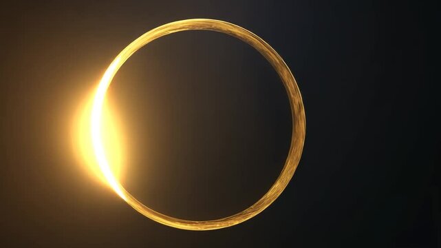 Glowing Ring on Dark Background: Dynamic abstract light circle with gold effect